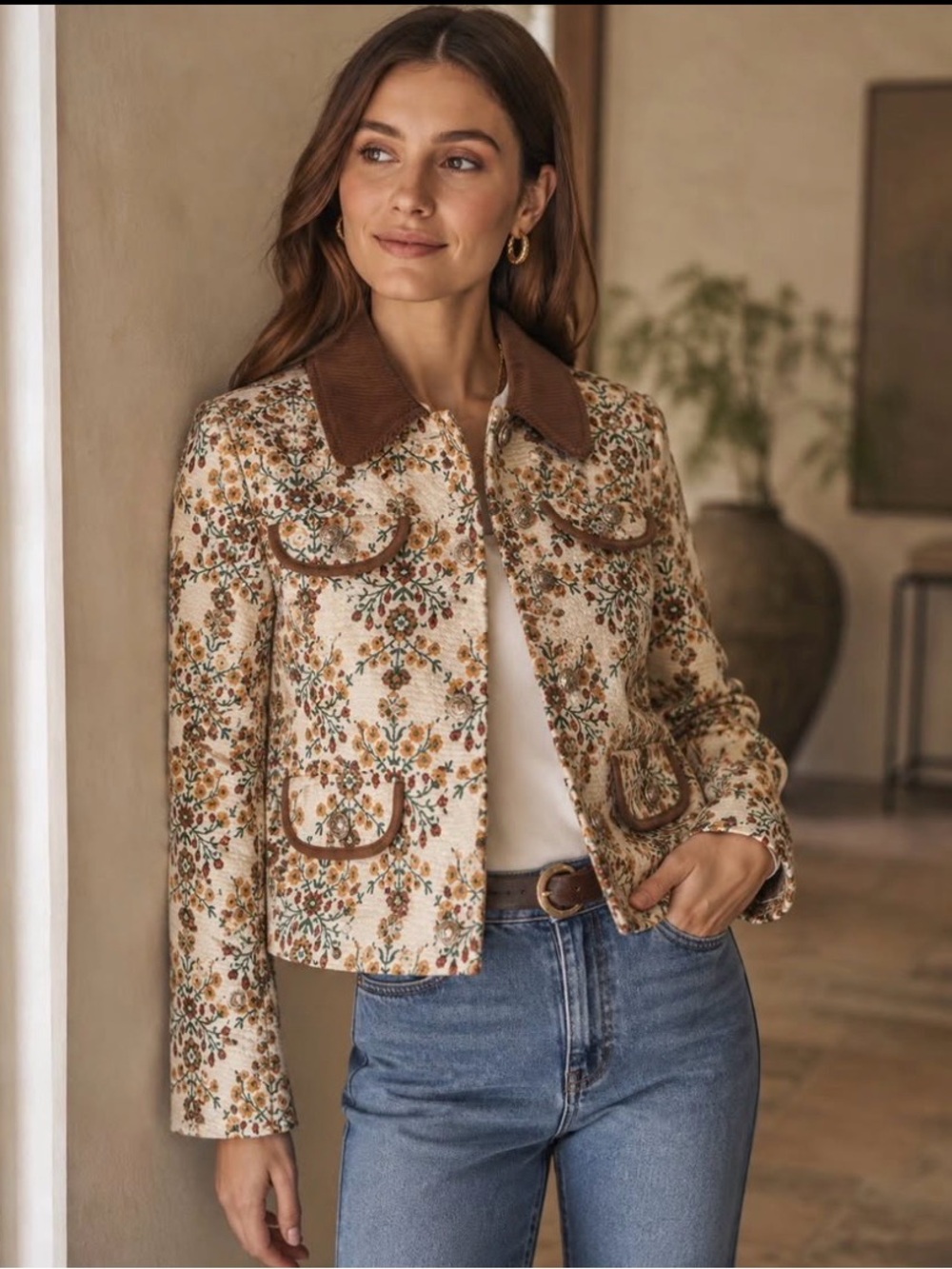 Avec Les Filles Floral Tapestry Barn Coat